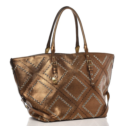 Burberry Metallic Calfskin Perforated Grommet Medium Salisbury Tote Bronze 3 of 11