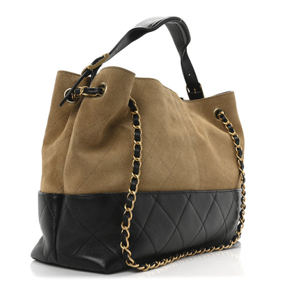 Chanel Suede Calfskin Shiny Lambskin Quilted Small Coco Base Shopping Bag Beige Black 3 of 10