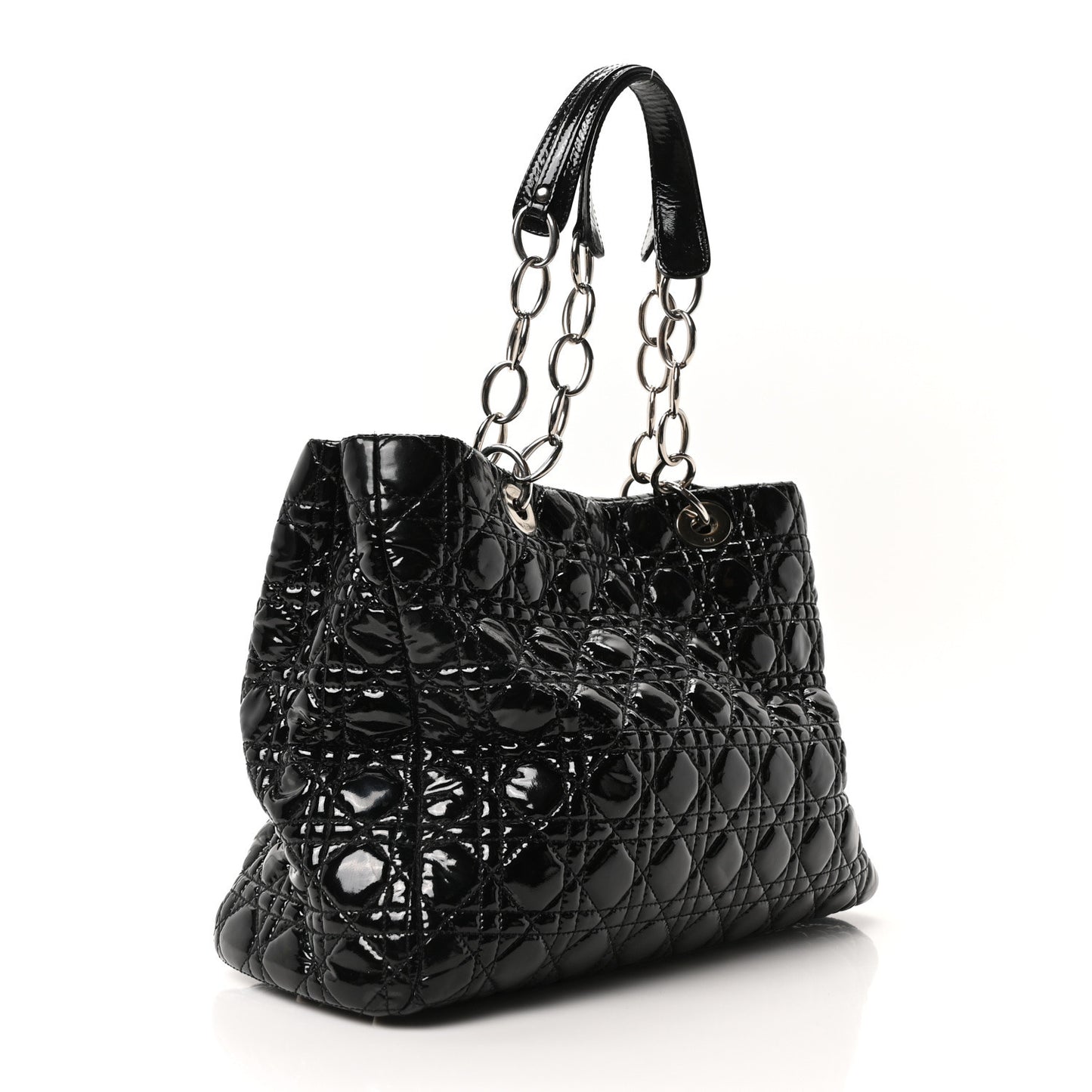 Patent Cannage Large Dior Soft Shopping Tote Black