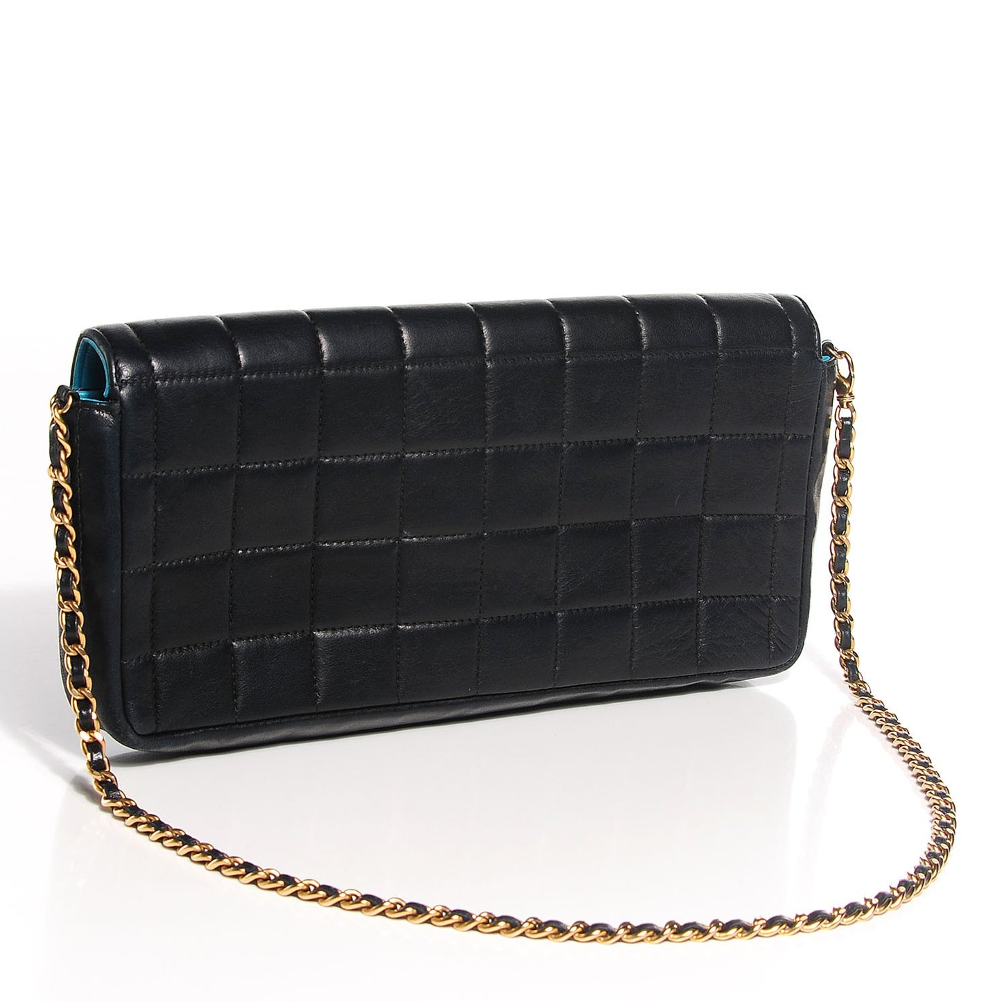 Lambskin Quilted East West Chocolate Bar Flap Navy