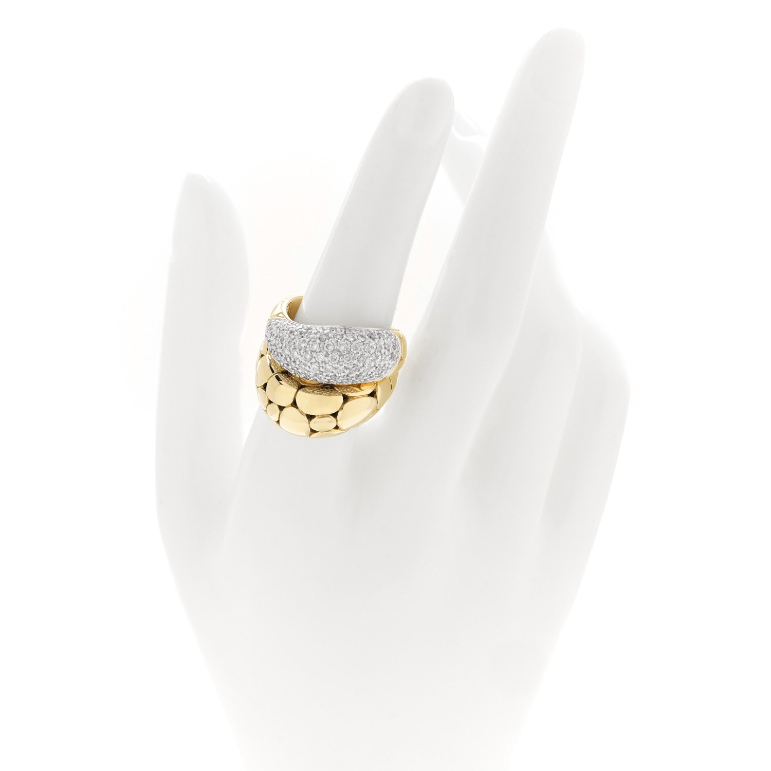 John Hardy 18K Yellow Gold Diamond Double Dome Ring 54 7 2 of 4