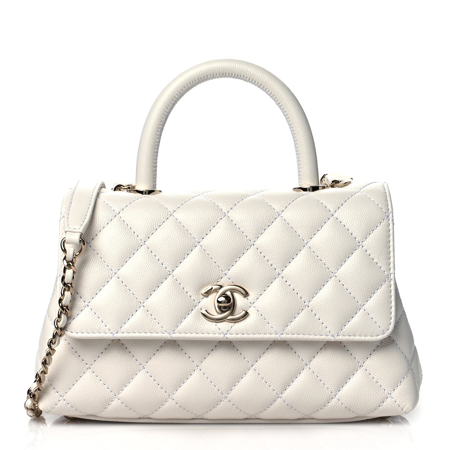 Caviar Quilted Mini Coco Handle Flap White