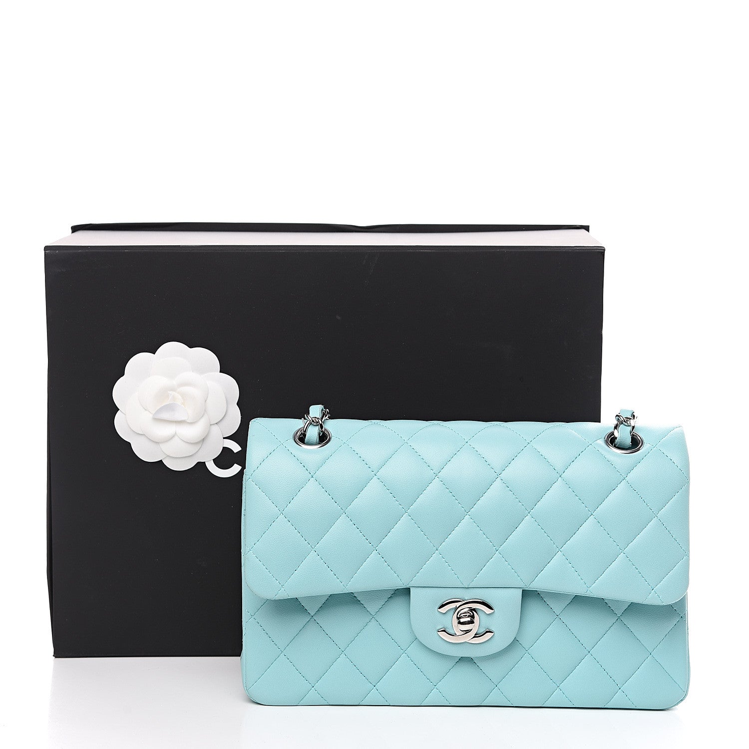 Chanel Lambskin Quilted Small Double Flap Light Blue 12 of 12