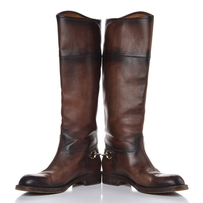Gucci Calfskin Horsebit Tall Boots 37 Brown 6 of 12