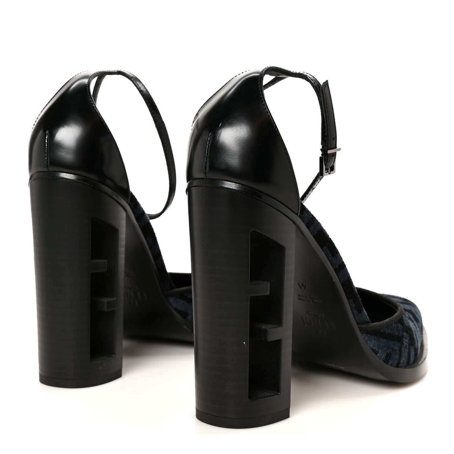 Chenille Jacquard FF Cut Baguette Ankle Strap 105mm Pumps 41 Black Blue