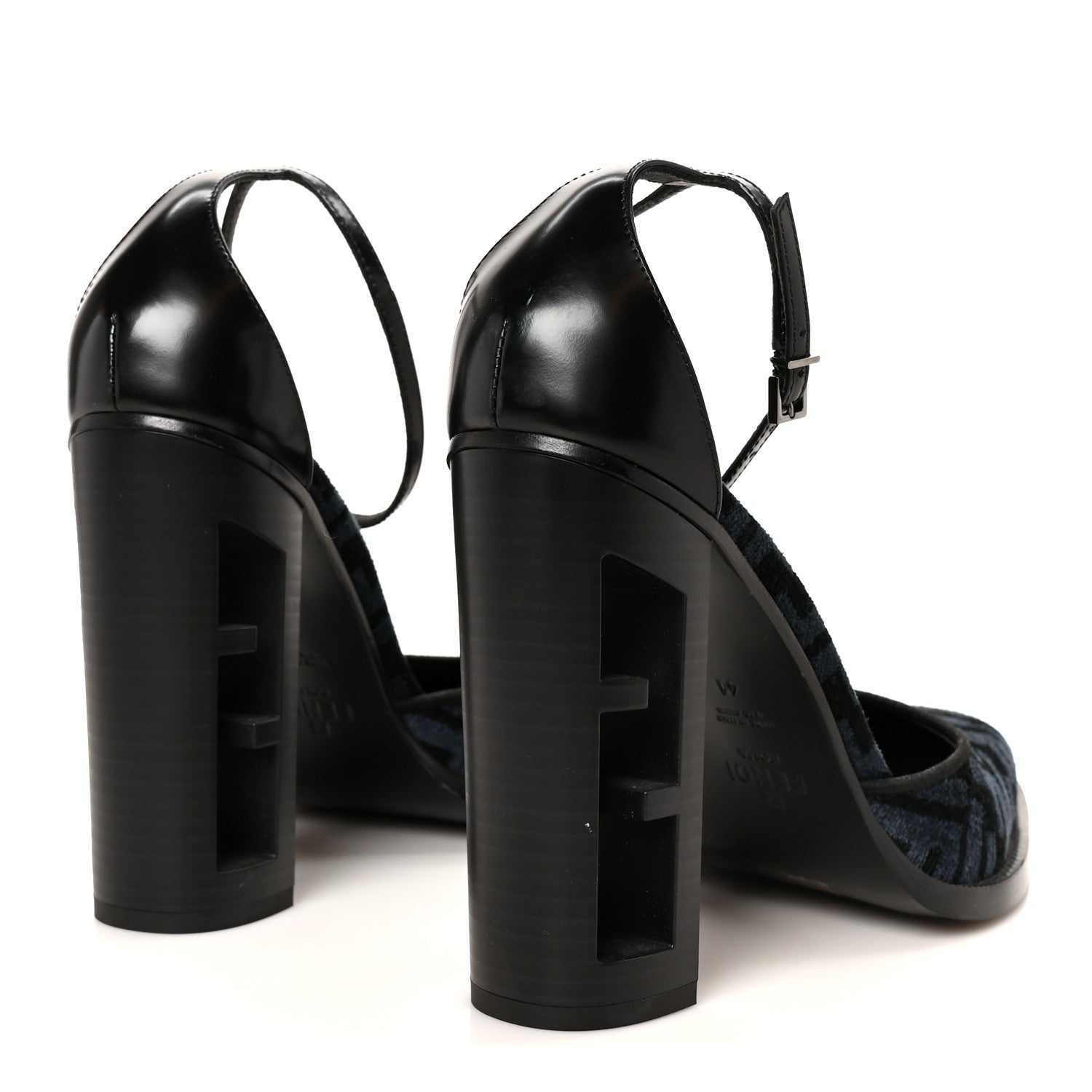 Fendi Chenille Jacquard FF Cut Baguette Ankle Strap 105mm Pumps 41 Black Blue 5 of 9