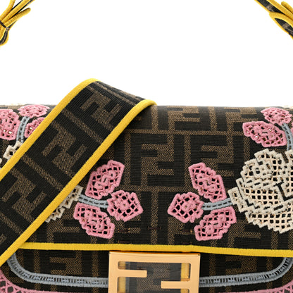 Fendi Fabric Jacquard FF Floral Embroidered Baguette Tobacco Moro Multicolor 8 of 10