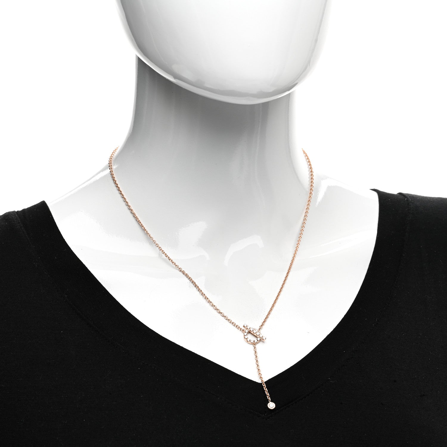 Hermes 18K Rose Gold Diamond Finesse Lariat Necklace 2 of 5