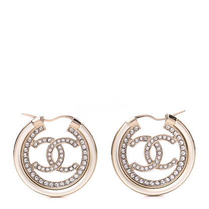 Chanel Metal Crystal Strass CC Hoop Earrings Gold 1 of 4