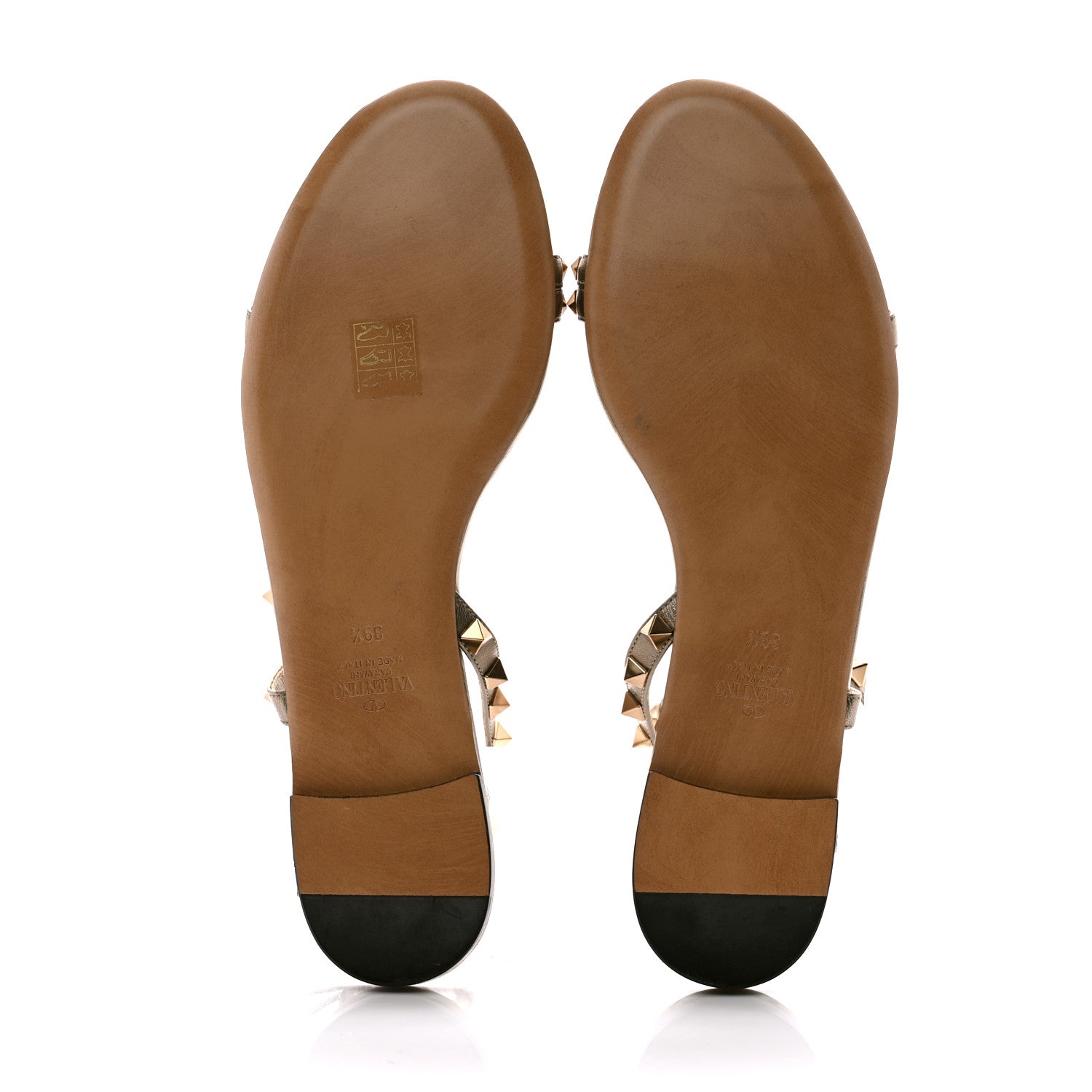 Valentino Garavani Metallic Calfskin Rockstud Ankle Wrap Flat Slide Sandals 39.5 Bronze 9 of 12