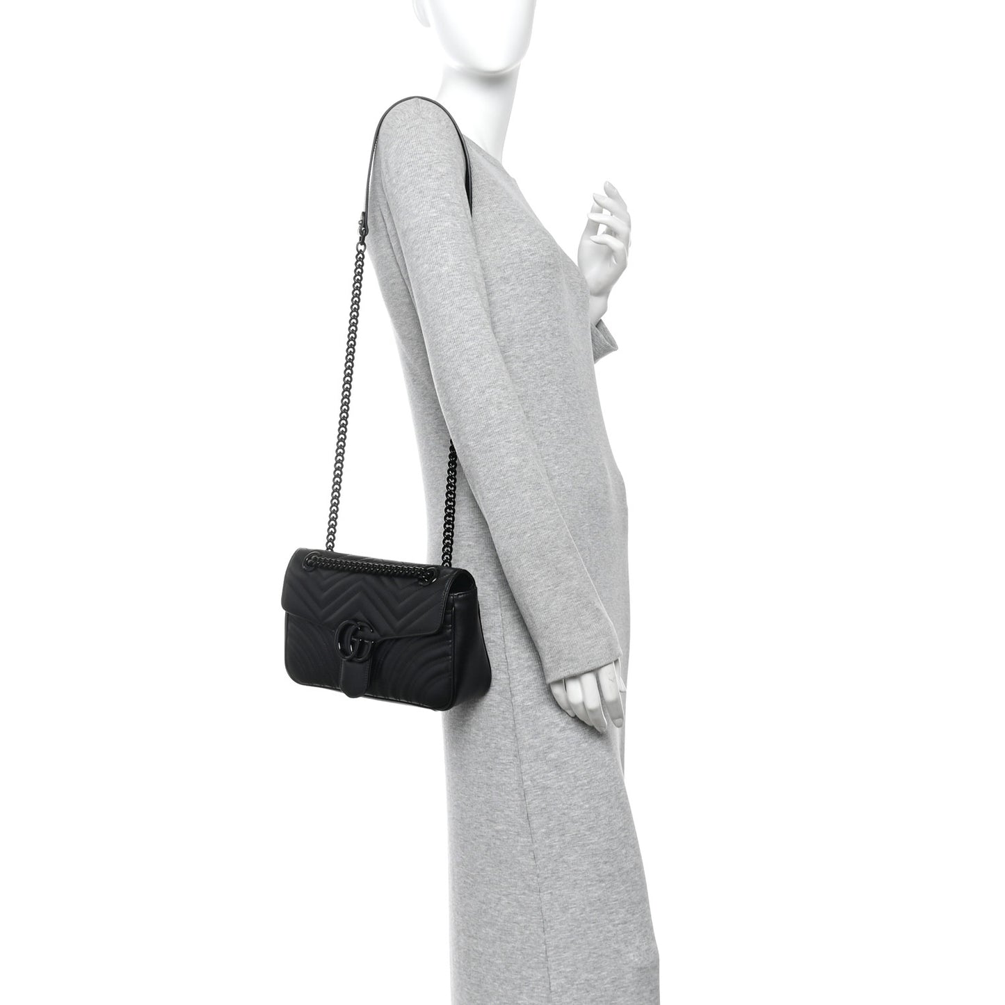 Calfskin Matelasse Monochrome Small GG Marmont Shoulder Bag Black