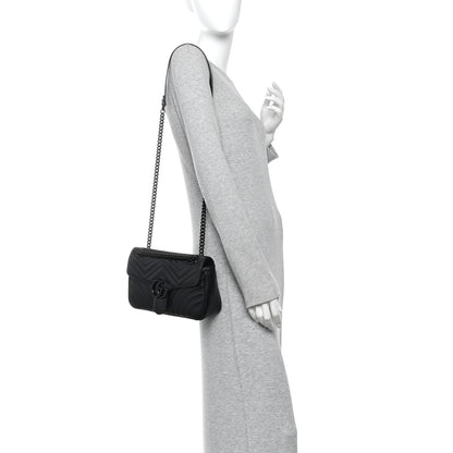 Gucci Calfskin Matelasse Monochrome Small GG Marmont Shoulder Bag Black 2 of 12