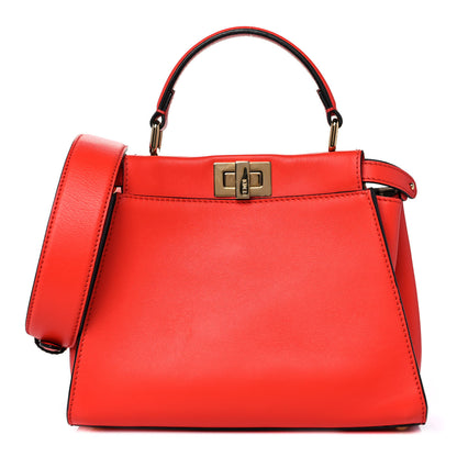 Fendi Vitello Seta Suede FF Mini Peekaboo Iconic Satchel Tulipano Miele Moro 1 of 9