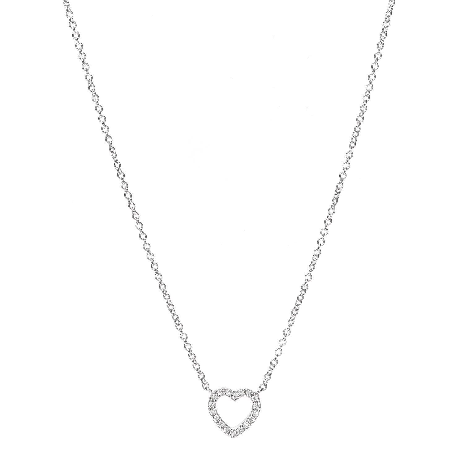 Tiffany 18K White Gold Diamond Metro Heart Pendant Necklace 1 of 5