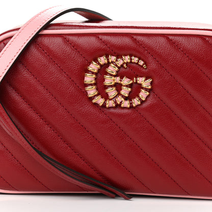 Gucci Azalea Calfskin Enamel Matelasse Diagonal Small Torchon GG Marmont Chain Shoulder Bag New Cherry Red Wild Rose 8 of 10