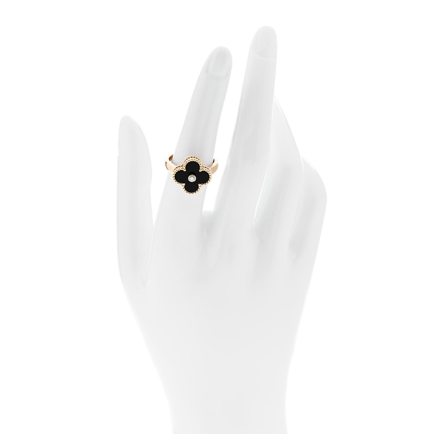 18K Yellow Gold Diamond Black Onyx Vintage Alhambra Ring 52 6