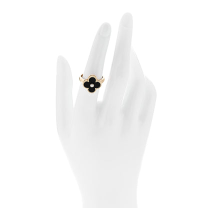 Van Cleef & Arpels 18K Yellow Gold Diamond Black Onyx Vintage Alhambra Ring 52 6 2 of 6