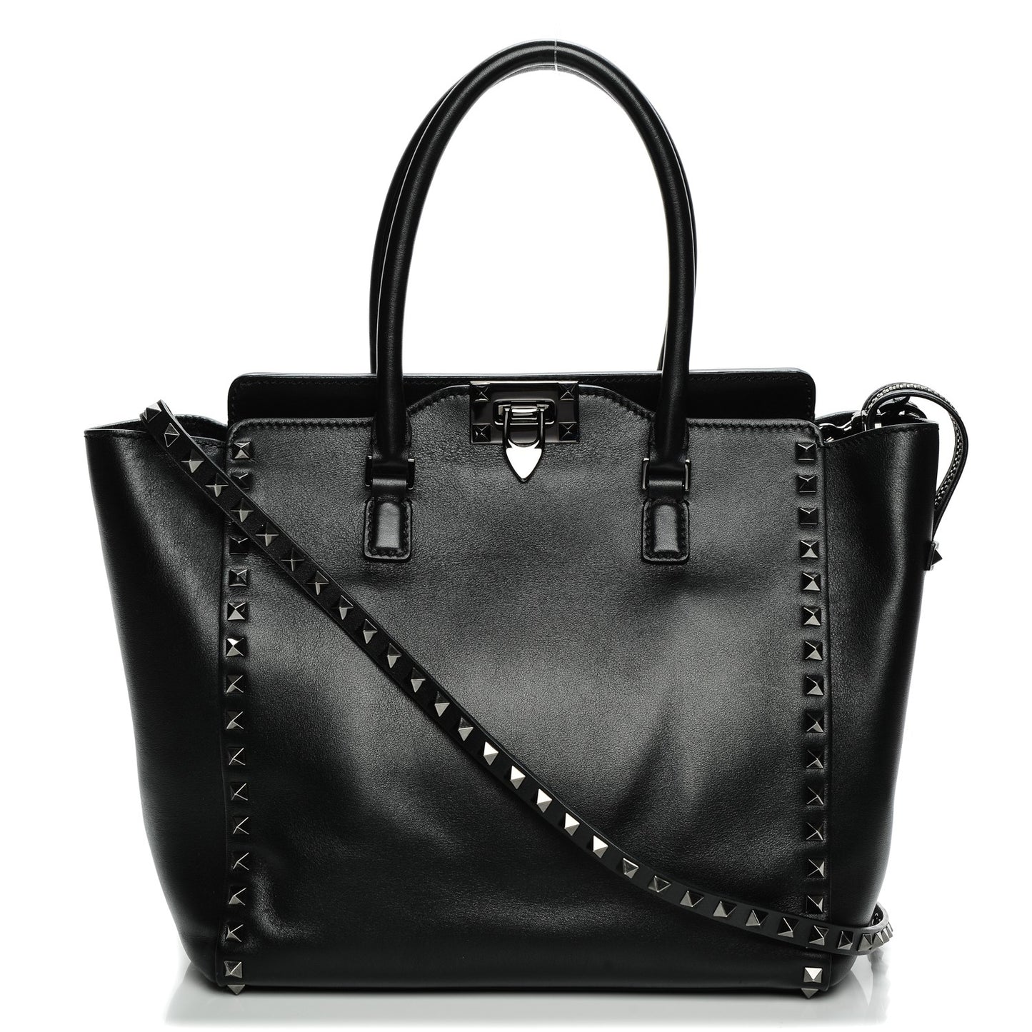 Vitello Rockstud Double Handle Tote Black