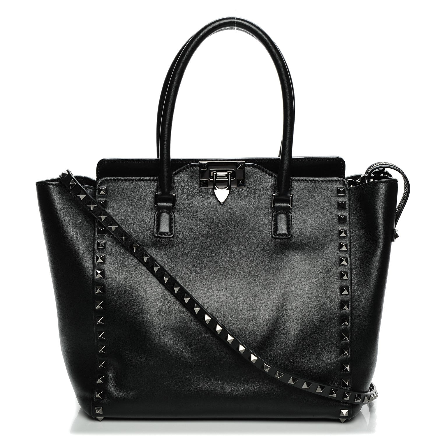 Valentino Garavani Vitello Rockstud Double Handle Tote Black 1 of 7