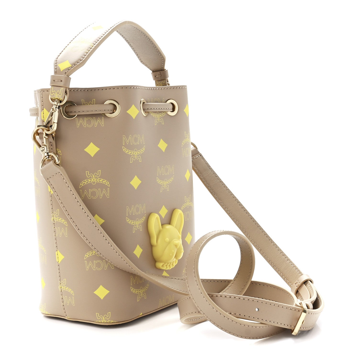 MCM Nappa Visetos Mini Pup Color Splash Drawstring Bag Croissant 3 of 12