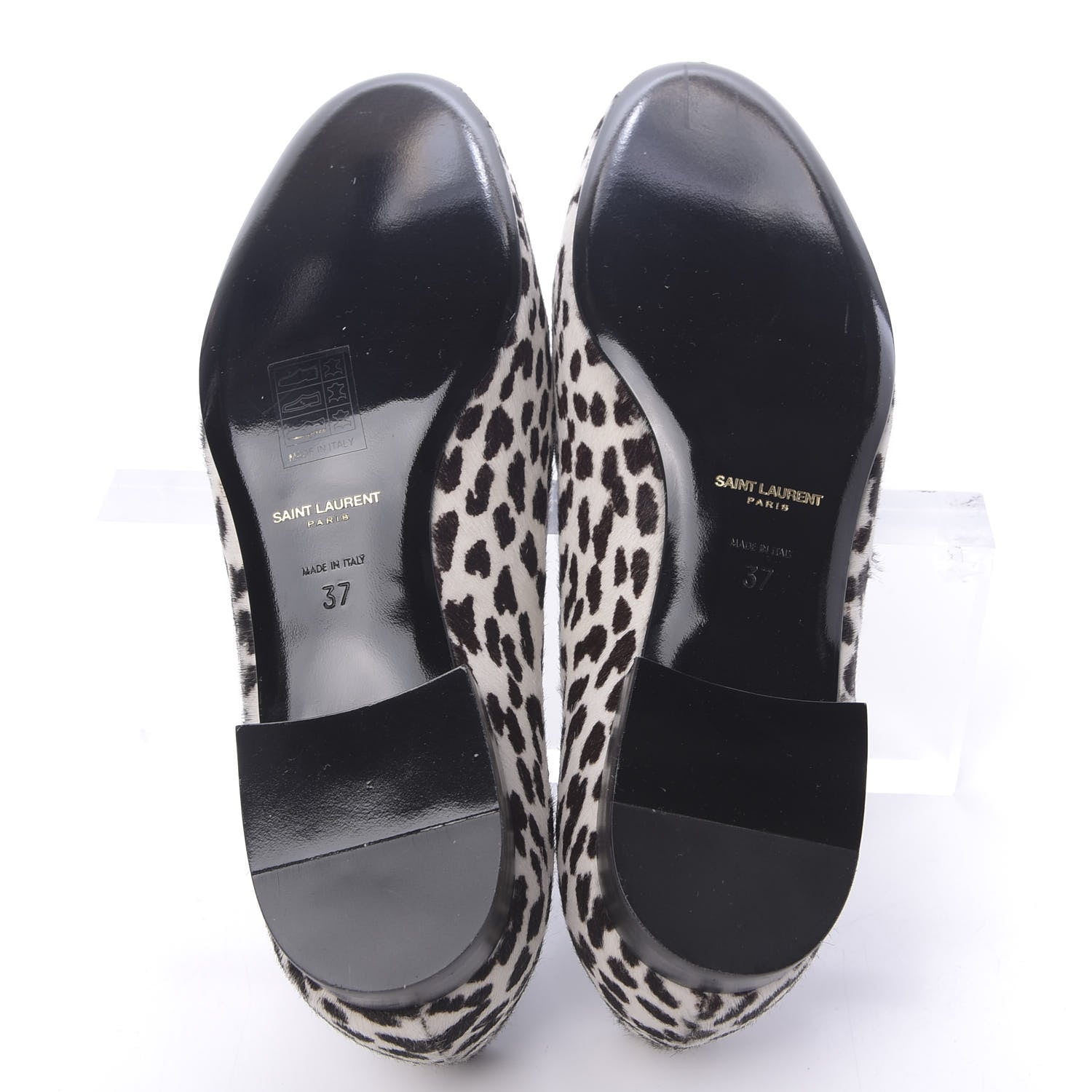 Saint Laurent Calfskin Calf Hair Corda Snow Leopard Slipper 37 Black White 5 of 12
