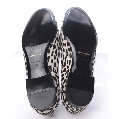 Saint Laurent Calfskin Calf Hair Corda Snow Leopard Slipper 37 Black White 5 of 12
