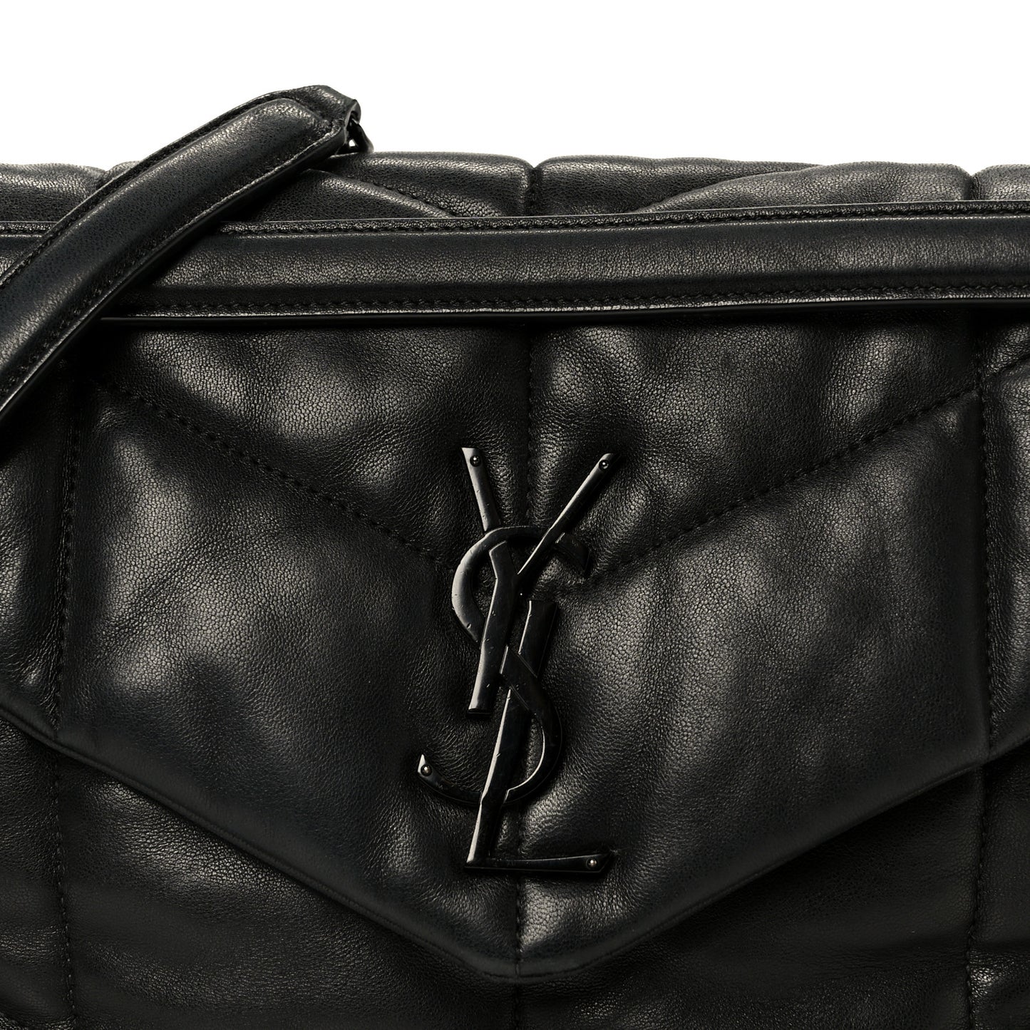 Lambskin Quilted Monogram Monochrome Medium Loulou Puffer Chain Satchel Black