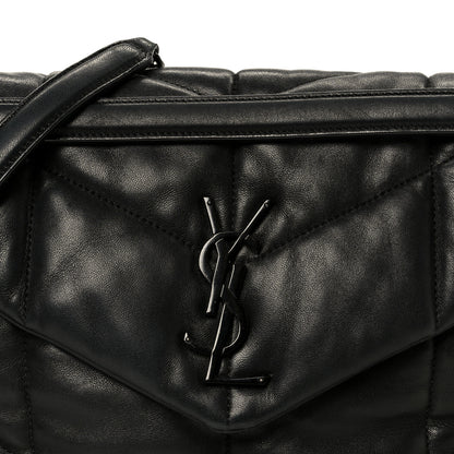 Saint Laurent Lambskin Quilted Monogram Monochrome Medium Loulou Puffer Chain Satchel Black 9 of 11
