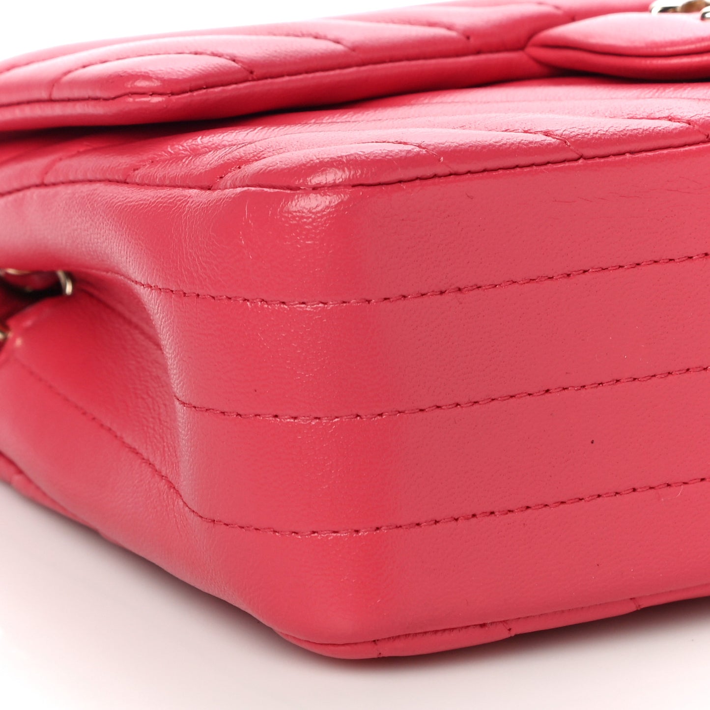 Lambskin Chevron Quilted Mini Rectangular Flap Dark Pink