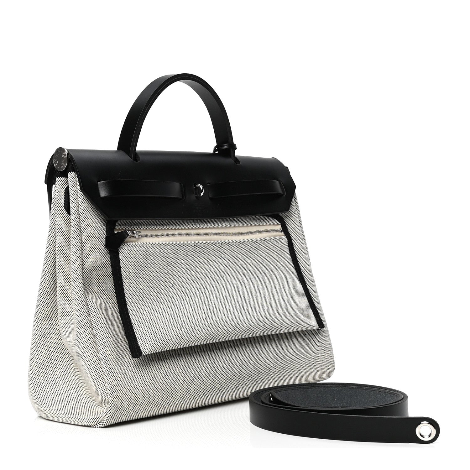 Hermes Vache Hunter Toile H Pegase Pop Herbag Zip Retourne 31 PM Bleu Indigo Ecru Black 2 of 4
