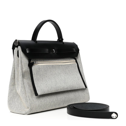 Hermes Vache Hunter Toile H Pegase Pop Herbag Zip Retourne 31 PM Bleu Indigo Ecru Black 2 of 4
