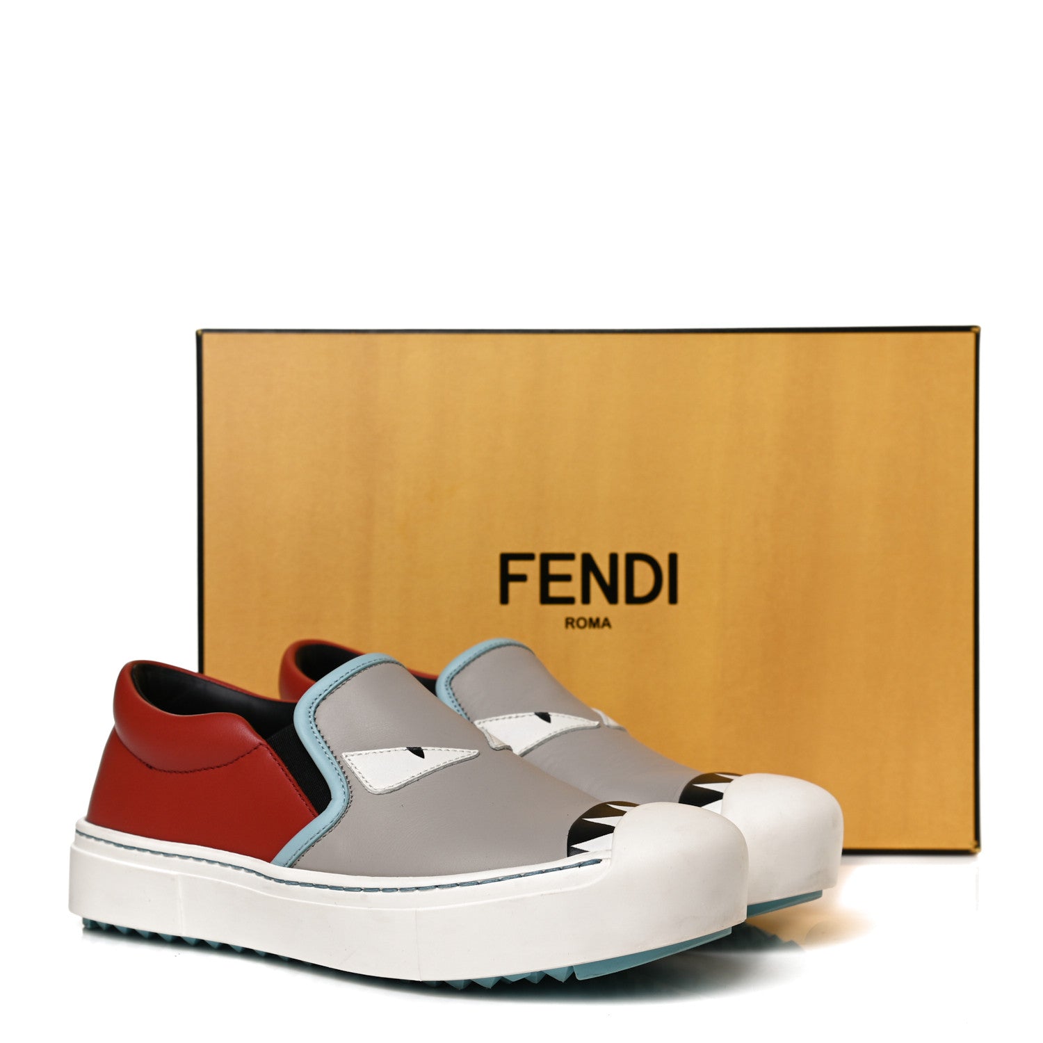 Fendi Vitello Elite Monster Bug Slip On Sneakers 35 Grigio Polvere Bloody Mary Pale Turquoise 13 of 13