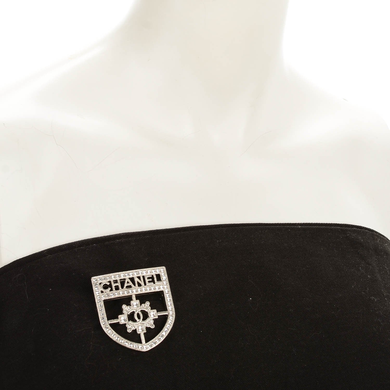 Chanel Swarovski Baguette Crystal CC Shield Brooch Silver 2 of 5