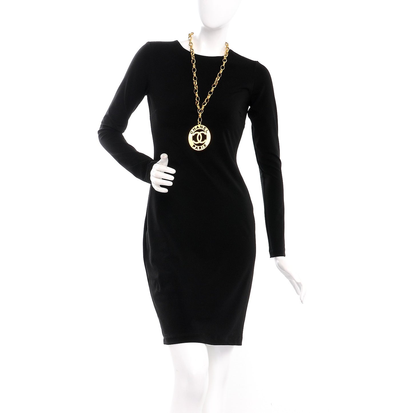 CC Medallion Long Chain Necklace Gold