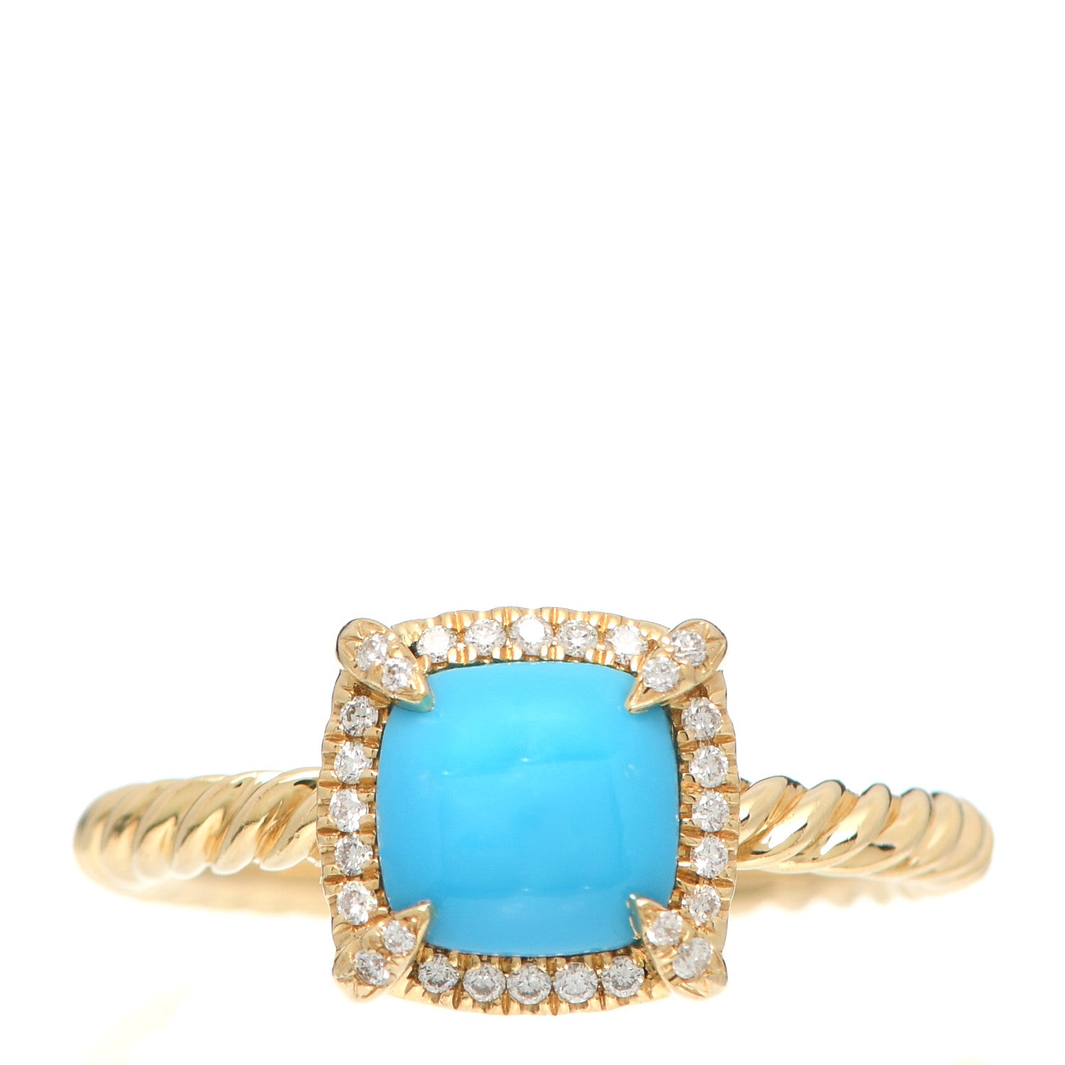 David Yurman 18K Yellow Gold Diamond Turquoise 7mm Chatelaine Pave Bezel Ring 54 6.75 1 of 4