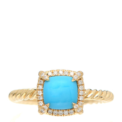 David Yurman 18K Yellow Gold Diamond Turquoise 7mm Chatelaine Pave Bezel Ring 54 6.75 1 of 4