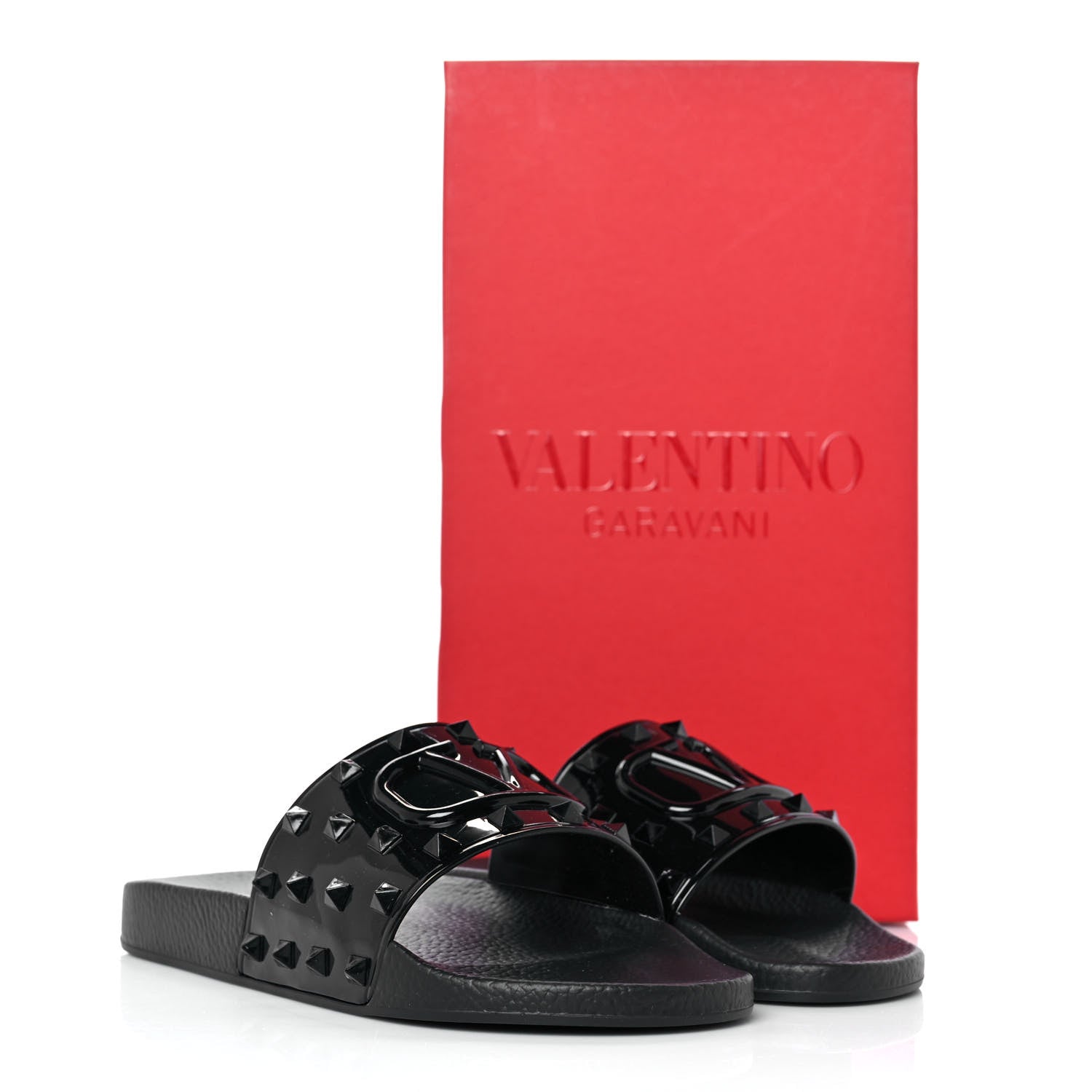 Valentino Garavani Patent Rubber Mens Rockstud VLogo Slide Sandals 41 Black 7 of 7