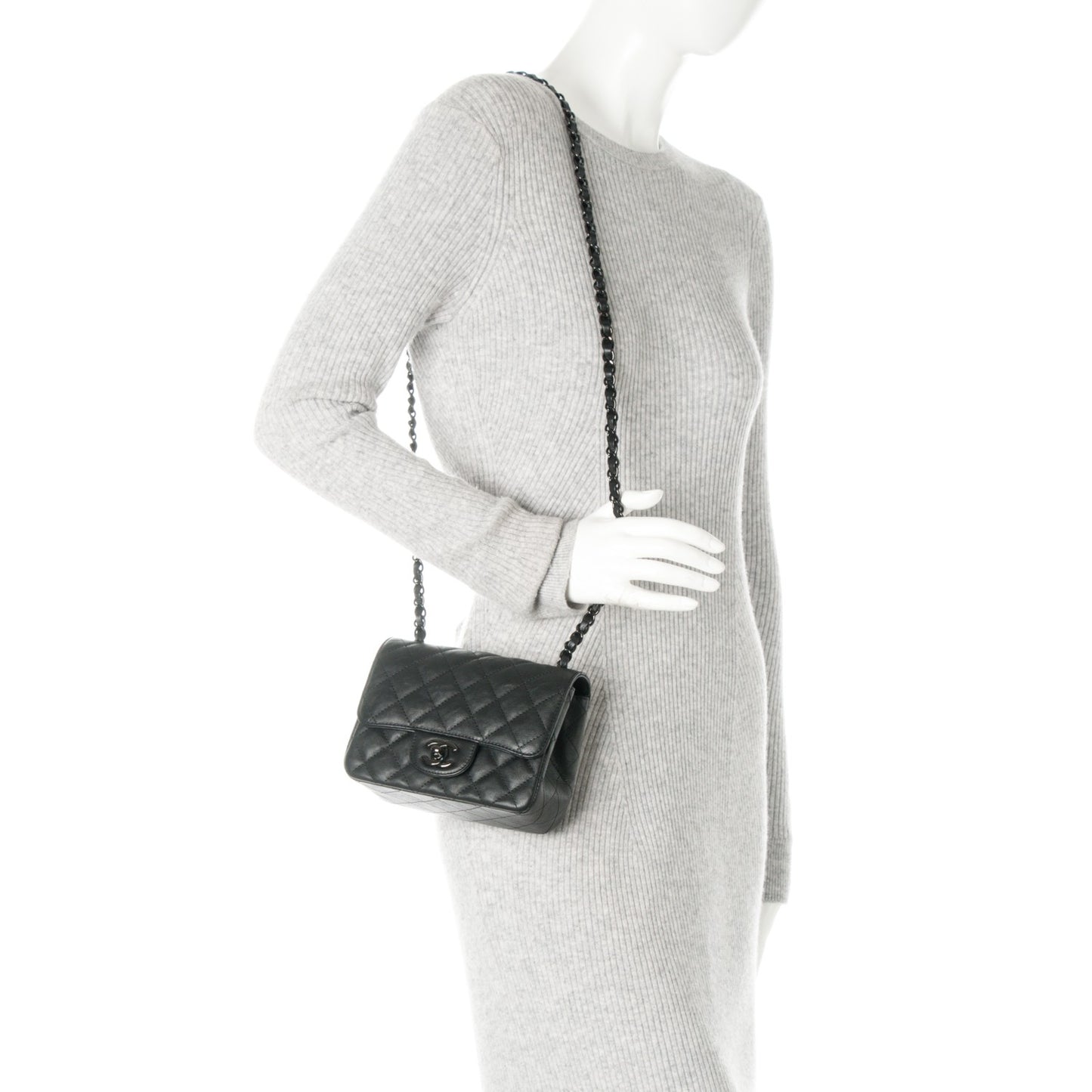 Calfskin Quilted Mini Square Flap So Black