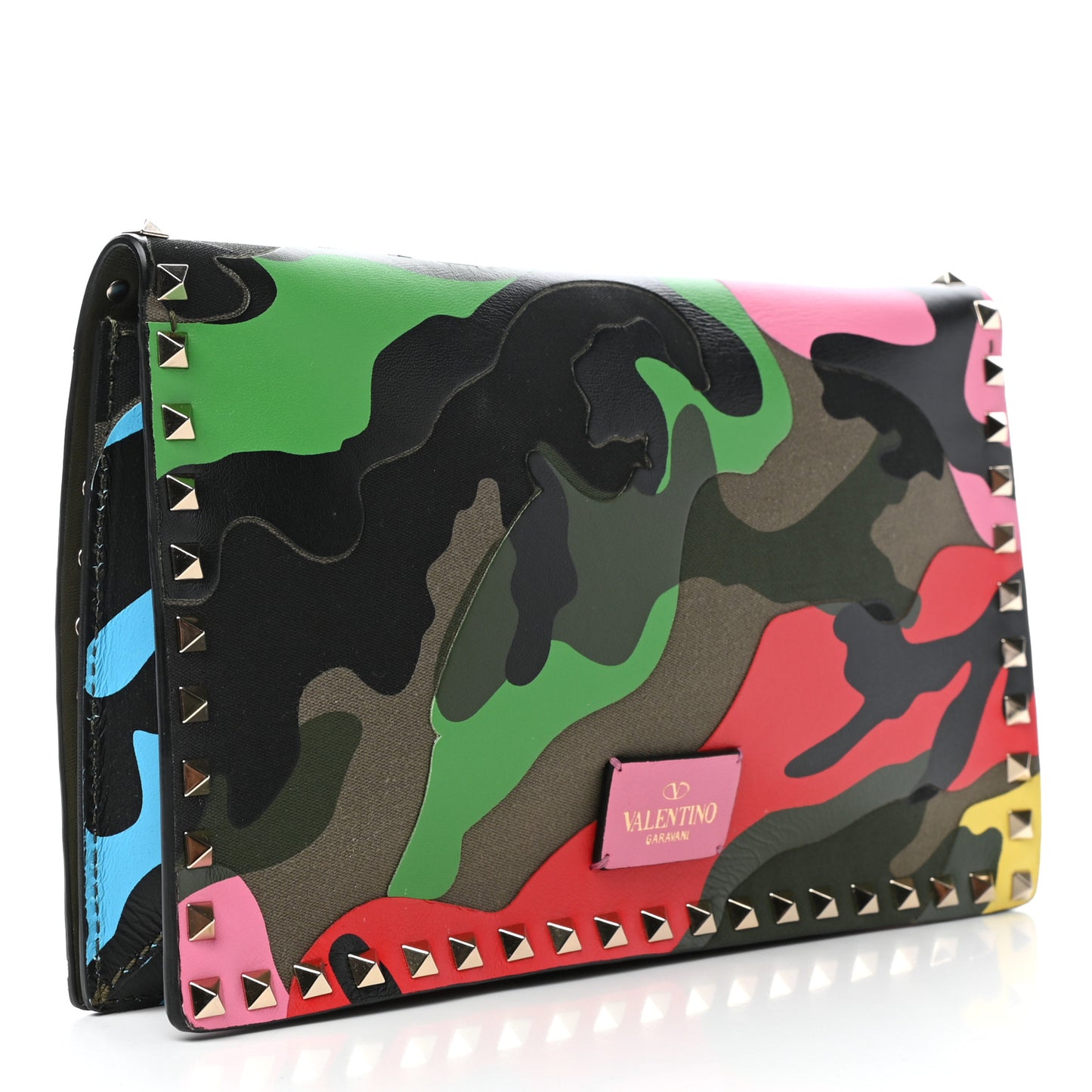 Nappa Canvas Camouflage Rockstud Wristlet Clutch Army Green Ninphea Parrot