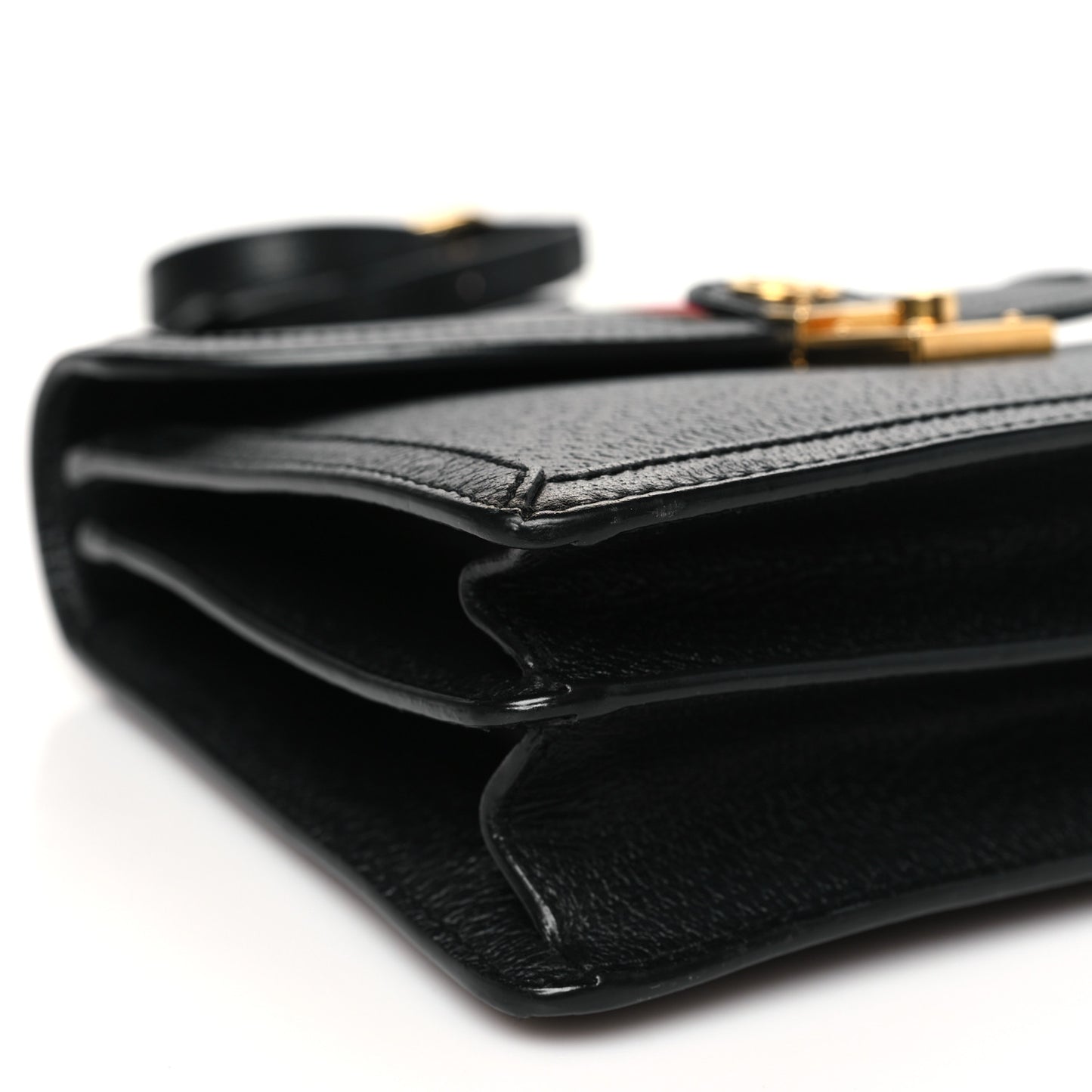 Textured Dollar Calfskin Web Small Ophidia Padlock Top Handle Bag Black