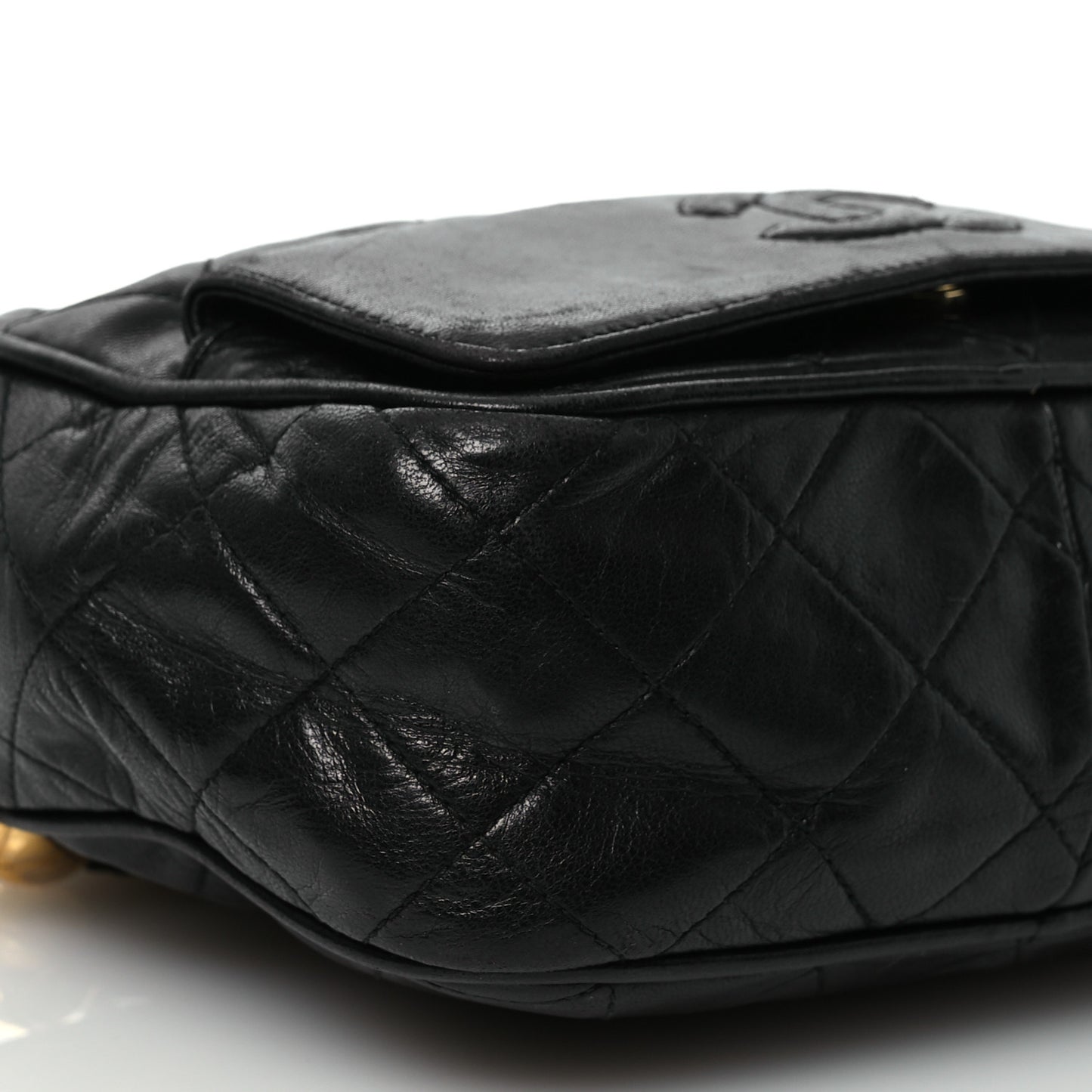 Lambskin Quilted Tassel Camera Case Black