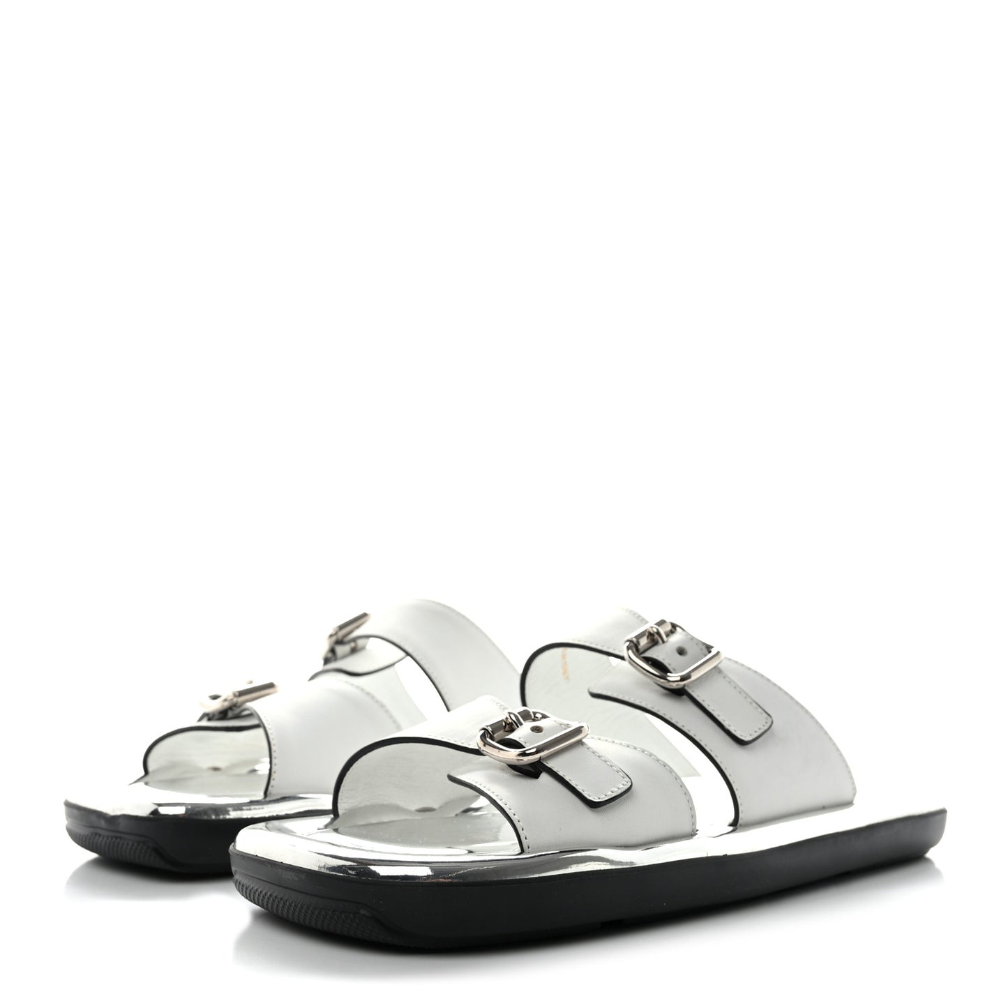 Natural Calfskin Double Buckle 20mm Sandals 38.5 White