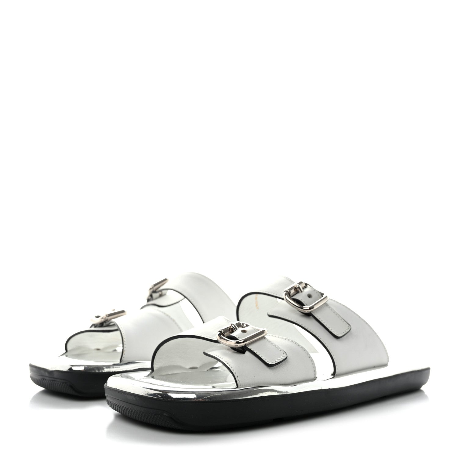 Prada Natural Calfskin Double Buckle 20mm Sandals 38.5 White 3 of 11