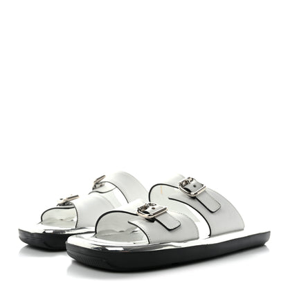Prada Natural Calfskin Double Buckle 20mm Sandals 38.5 White 3 of 11