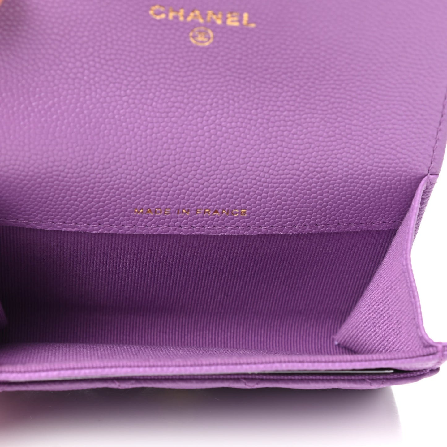 Caviar Quilted Flap Card Holder Wallet Purple