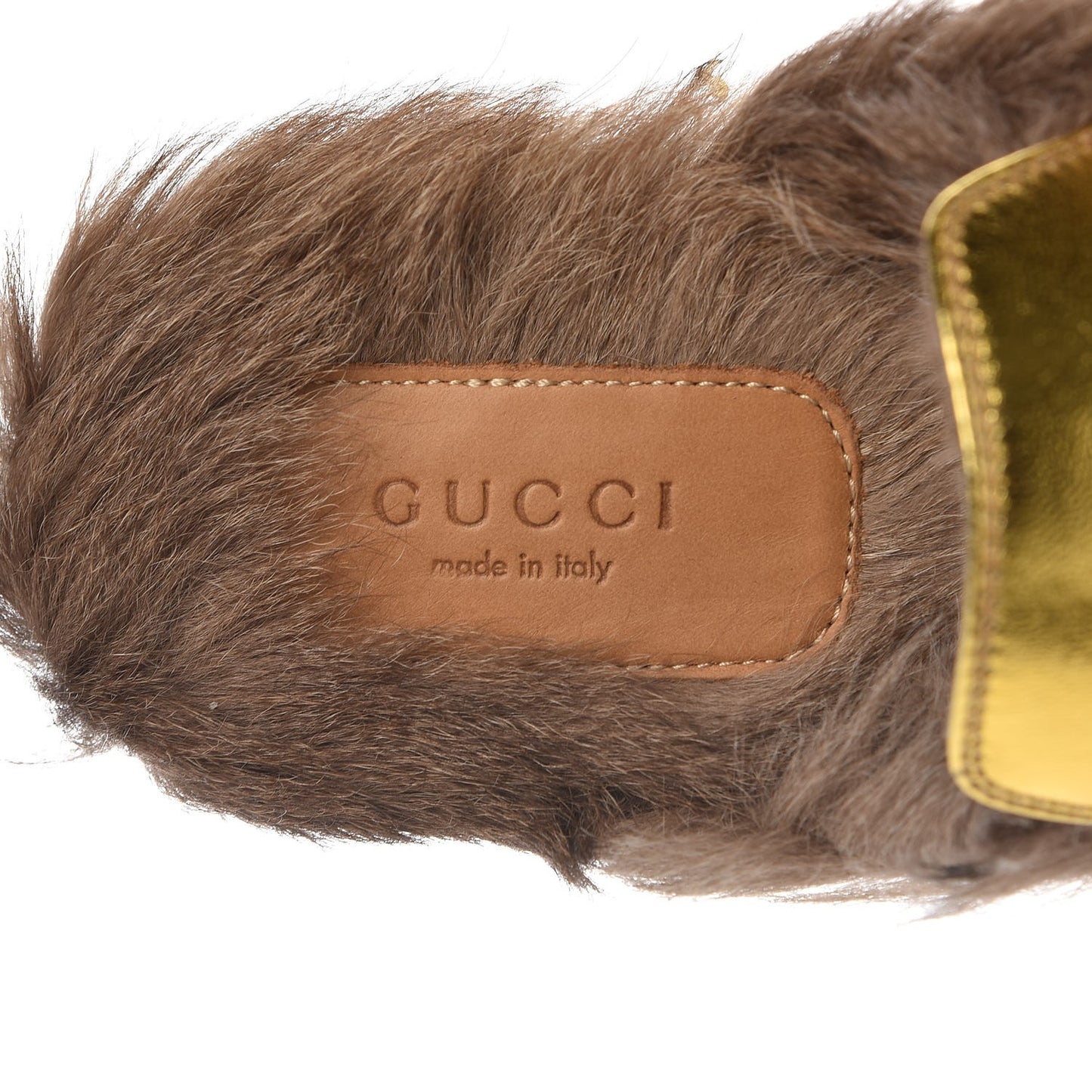 Metallic Nappa Fur Heart and Lips Womens Princetown Slippers 35 Gold