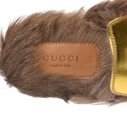 Gucci Metallic Nappa Fur Heart and Lips Womens Princetown Slippers 35 Gold 7 of 8