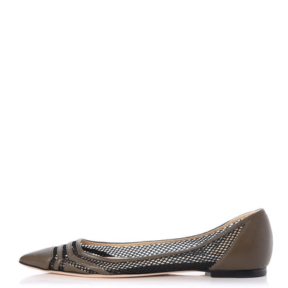 Jimmy Choo Nappa Mesh Hettie Pointed Flats 39.5 Moss 1 of 9