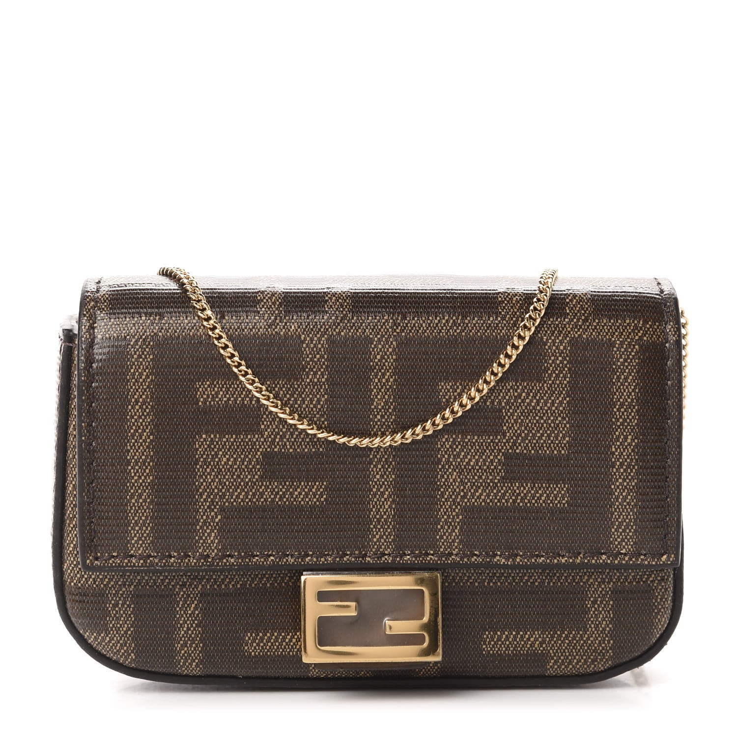 Fendi Glazed Fabric FF 1974 Nano Baguette Charm Mogano Panna 1 of 10