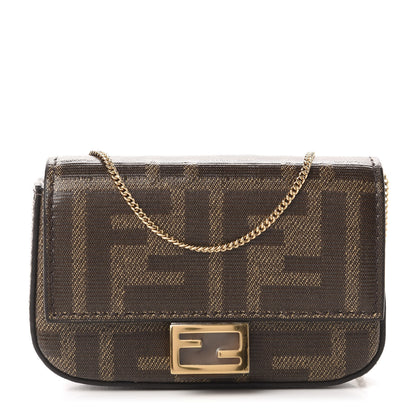 Fendi Glazed Fabric FF 1974 Nano Baguette Charm Mogano Panna 1 of 10